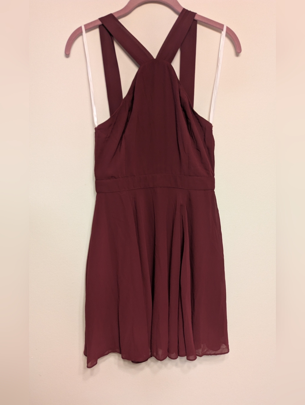 Lulu's Wine Red Cross-Back Chiffon Mini Dress